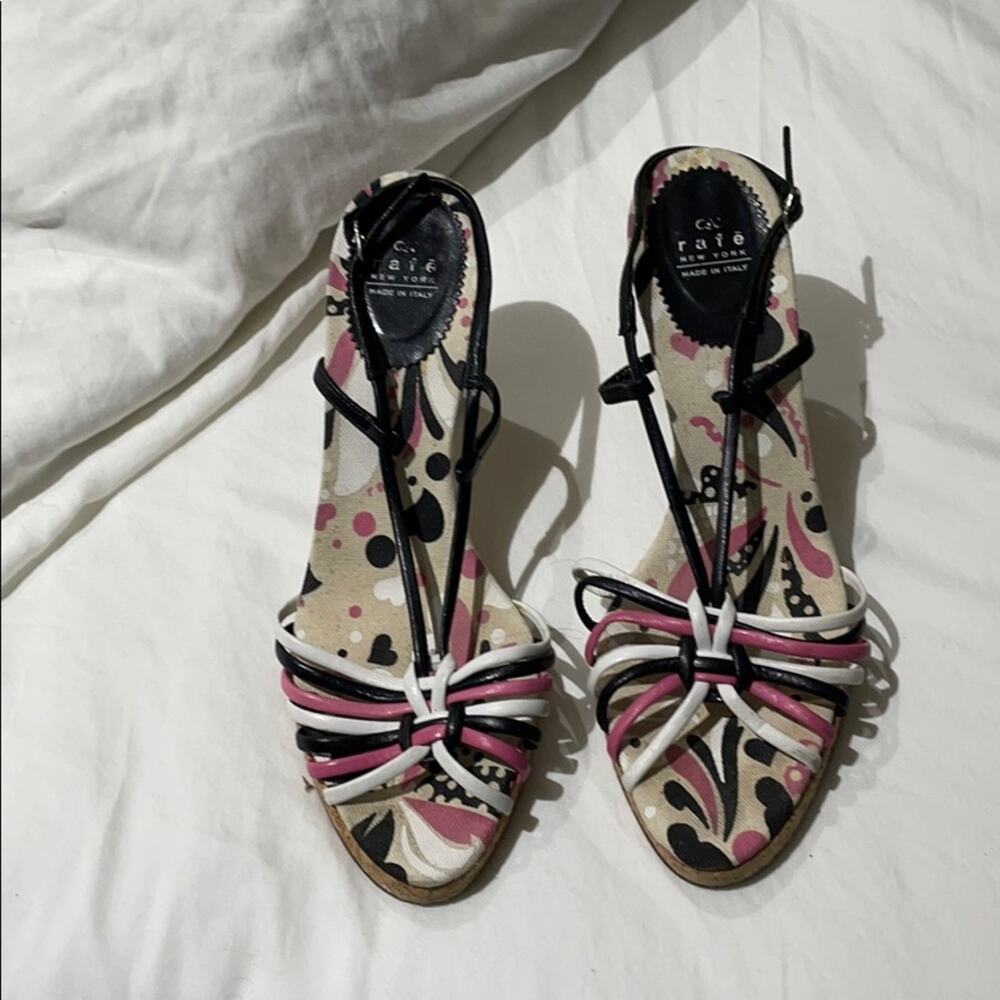 Rafe New York 8 corked heel pink white black guc